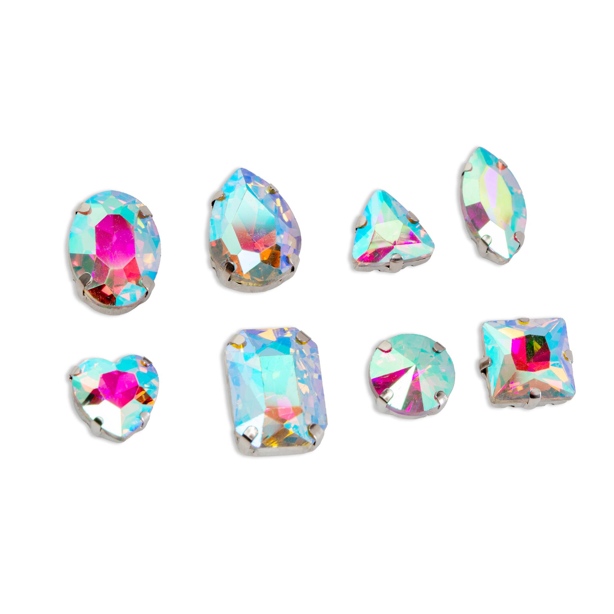 CousinDIY Silver Crystal AB Glass Sew-On Rhinestones, 48ct.